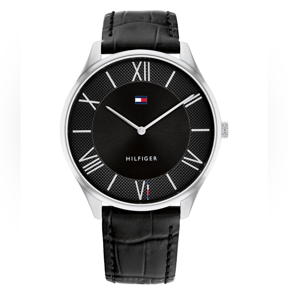 Tommy Hilfiger Men's 2H Black Leather Strap Watch 43mm